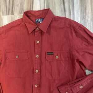 NWT VTG 90s Polo Ralph Lauren Shirt Mens XL  Red Twill Button Up Military‎